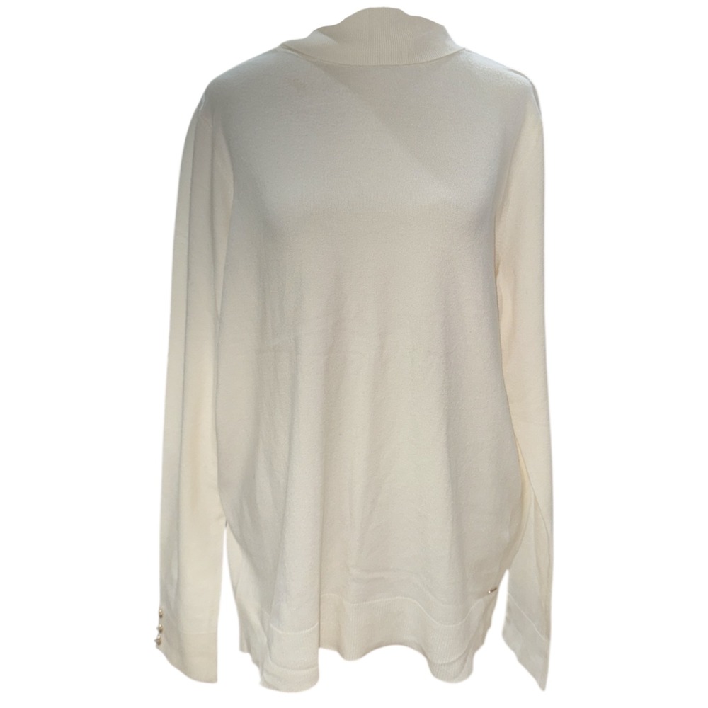 Chaps Womens Cream Turtleneck Sweater Long Sleeve Button Detail Size XL